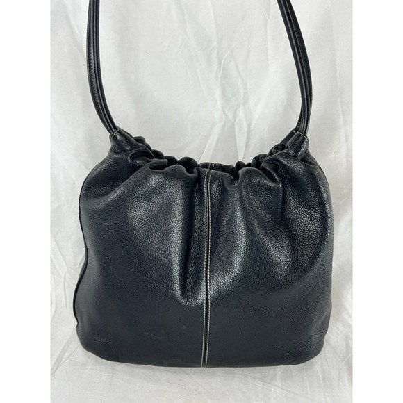 Fossil Black Pebbled Leather Shoulder Bag Slouchy Hobo Purse Classic Handbag Vtg